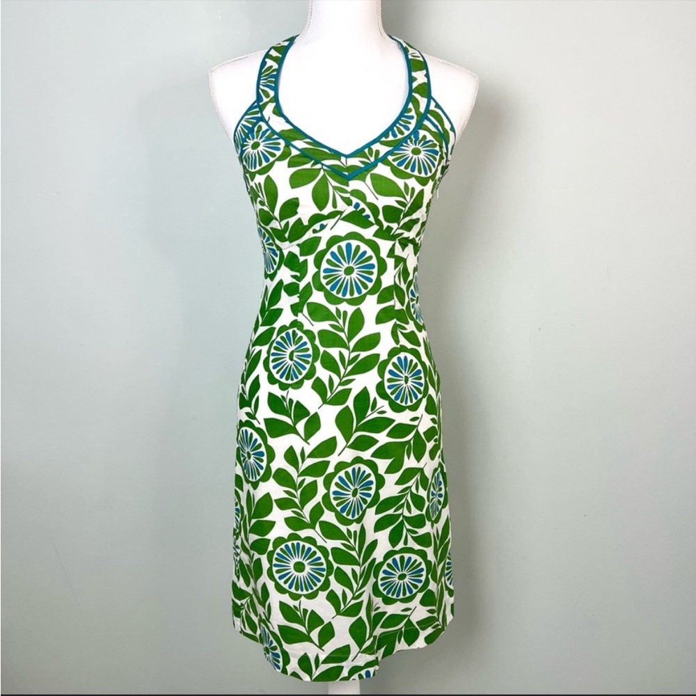 Boden Green Floral Print Halter Cotton Dress Size 8